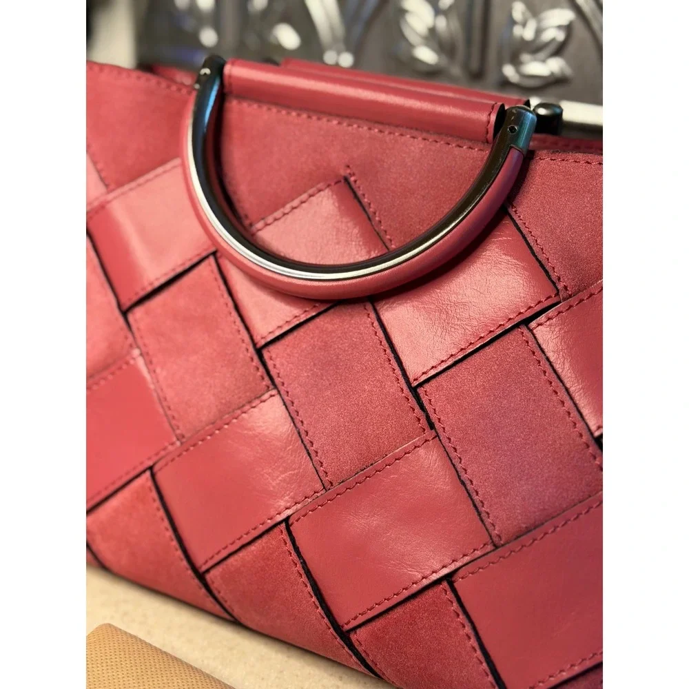 Patricia Nash Novara Satchel Petal Pink Leather Suede Weave Crossbody Bag OS
